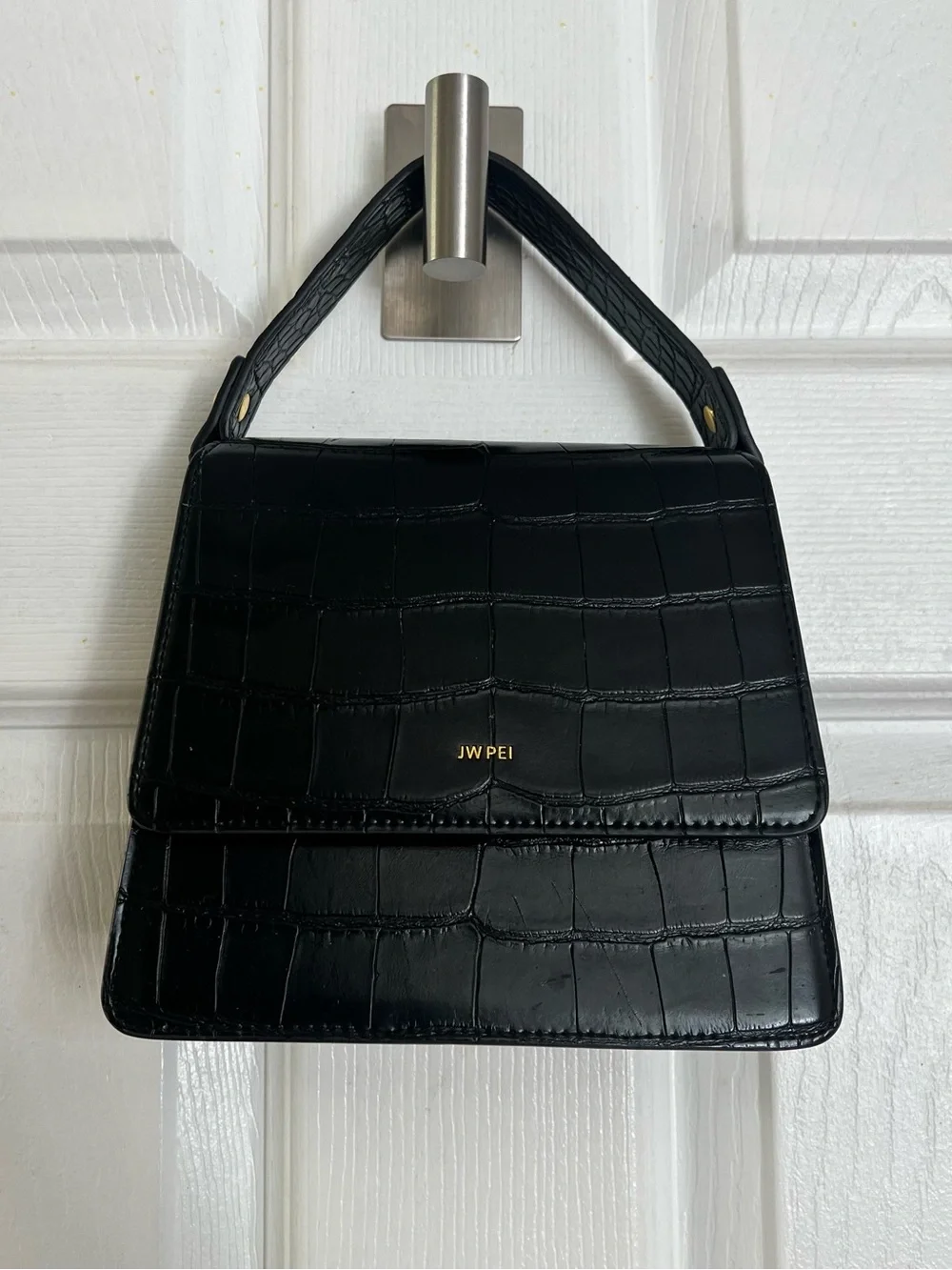 JW PEI Black Croc Top-Handle Satchel